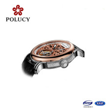 Automatic Mechanical Mens Classic Black Tourbillion Leather Sport Wrist Watch